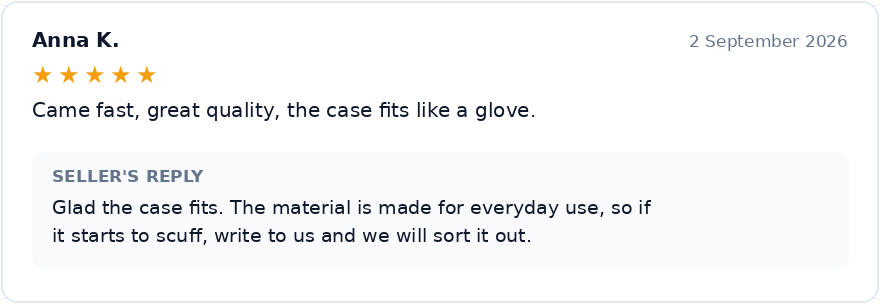 Example of a seller's reply to a 5-star review on Wildberries: a detail taken from the review and a care tip
